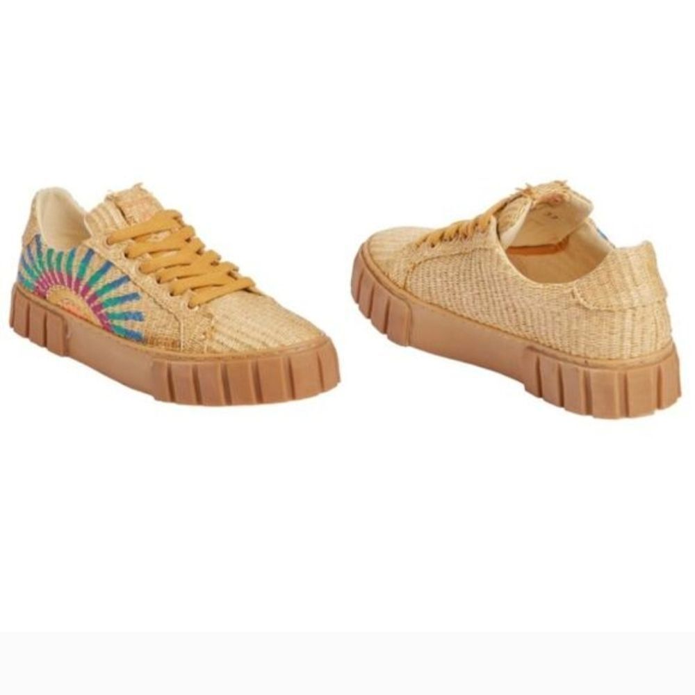 FARM Rio Natural Raffia Sneakers with Multicolor Sunburst Embroidery